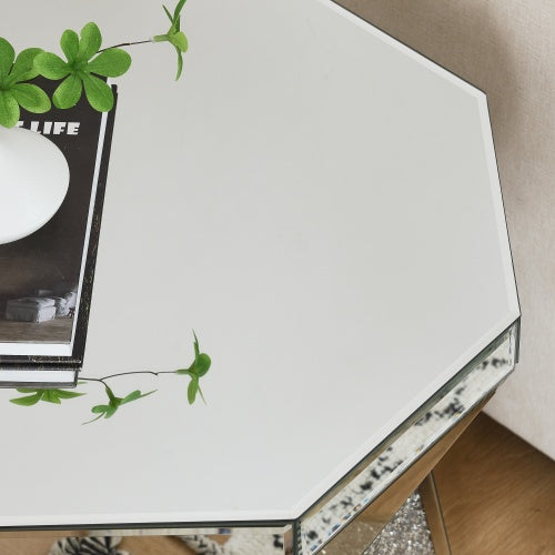 Drum Style Coffee Table With Mirror Crystal Inlay, Polygonal Silver Decorative Table, Modern Design Luxury Modern Furniture, 20 Inch About 50 Centimeters Low Coffee Table, Suitable For Living Room