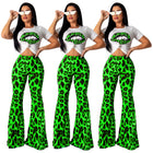 Leopard Print Lip Printings Bell-bottom Pants Two-piece Set
