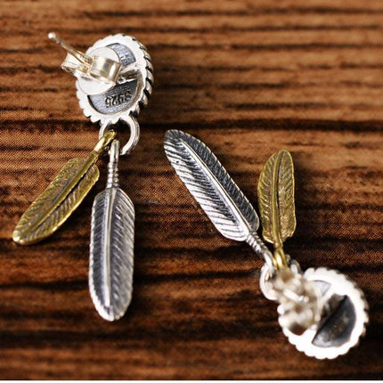Sterling Silver Vintage Indian Feather Earrings