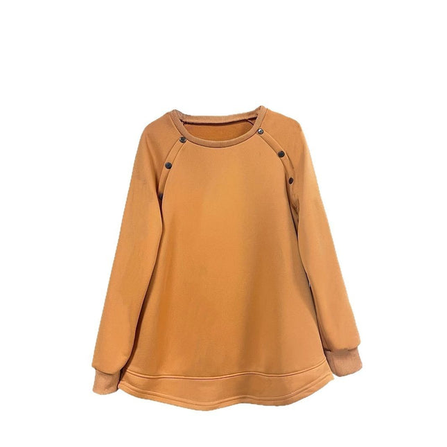 Round Neck Long Sleeve Loose Top Front Short Back Long Sweater For Women