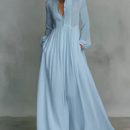 French-style Long-sleeve Pleated Dress For Women