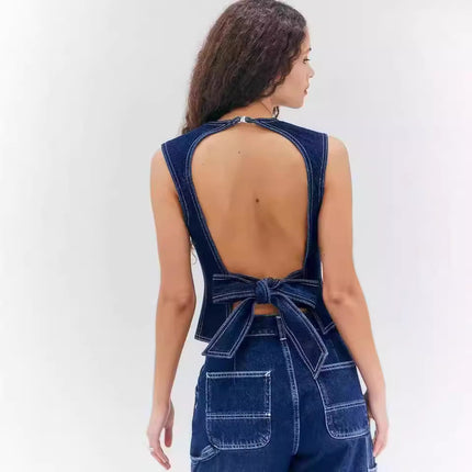 Fashion Casual Sleeveless High Waist Denim Vest