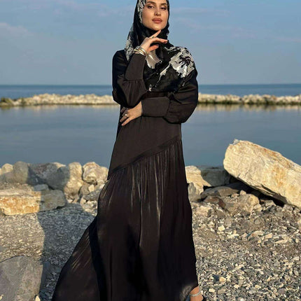 Women's Muslim Style Satin Stitching Design Elegant Fashion Dress