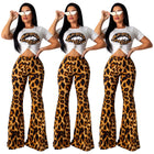 Leopard Print Lip Printings Bell-bottom Pants Two-piece Set