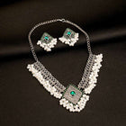 Women's Vintage Moonstone Necklace Pearl Earrings Set