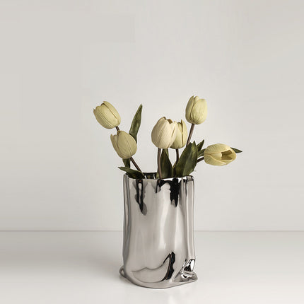 Extremely Simple Silver Vase Creative Irregular Ceramic Ornaments