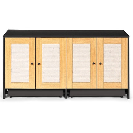 Double Litter Box Enclosure,Cat Litter Box Enclosure For 2 Cats, Hidden Litter Box Furniture With Rattan Doors, 47 L X 19.8 W X 21.8  H,Black