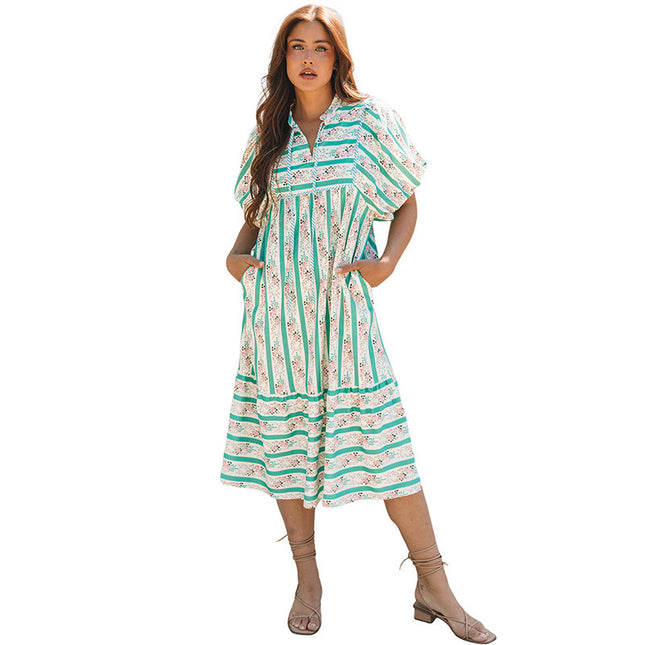 Multi-Color Loose Slim Fit Printed Long Dress For Women