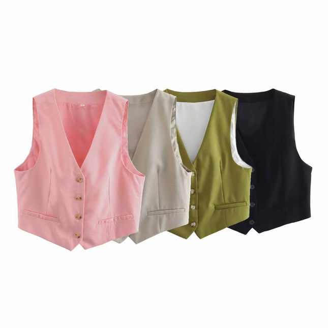 Women's Waistcoat Vest Linen Blended Casual Shorts Suit Women