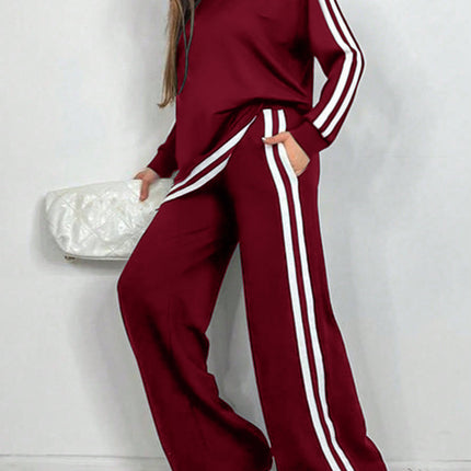 Casual Striped Trousers Long Sleeve Round Neck Suit