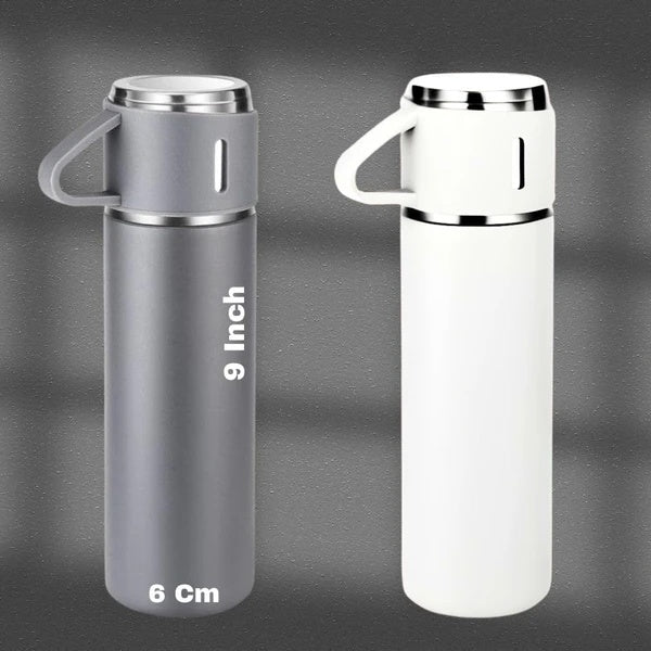 Insulated Vacuum Flask Set -Water Bottle With 3 Cups Gift Set, Thermos Water Bottle For Hot And Cold Drinks - Reusable Stainless Steel Water Bottles For Indoor And Outdoor Activities 500ml