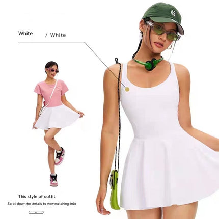 Outdoor Sports Tennis Skirt Slim Fit Anti-exposure Shorts One-piece Dress Fishnet Beauty Back Fitness Sportswear For Women
