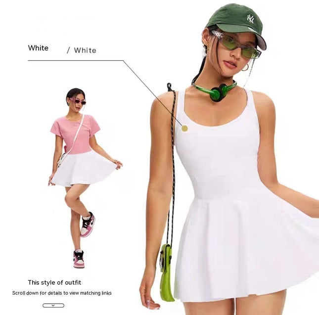 Outdoor Sports Tennis Skirt Slim Fit Anti-exposure Shorts One-piece Dress Fishnet Beauty Back Fitness Sportswear For Women