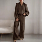 Loose And Simple Solid Color Casual Texture Drawstring Sports Suit