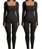 Women's Yoga Sports Fitness Jumpsuit Workout Long Sleeve Square Collar Clothing
