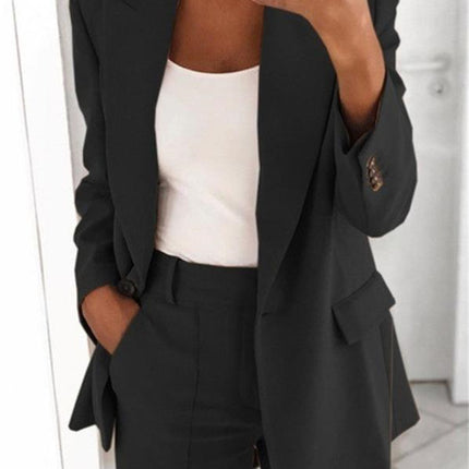 Ins Button Casual Suit Fashion Long-sleeved Lapel Blazer Jacket And Slim-fit Pocket Trousers For Women Clothing