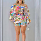 Women's Fashion Print Tops Shorts Set