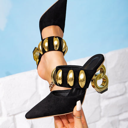 Black High-heeled Sandals Shaped High Heel Gold