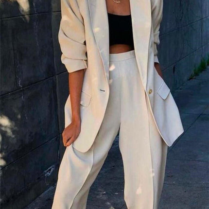 Lady Women Suits Set Spring And Autumn White Peak Lapel