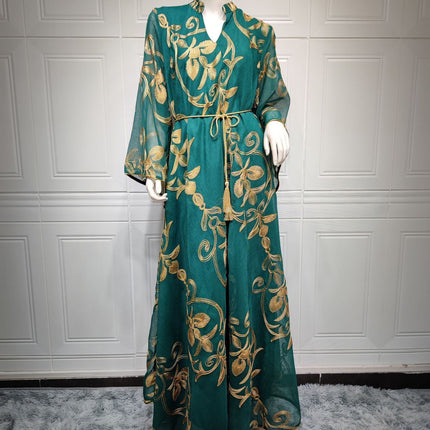 Arab Dubai Embroidered Mesh Dress European Muslim Party Dinner Fashion