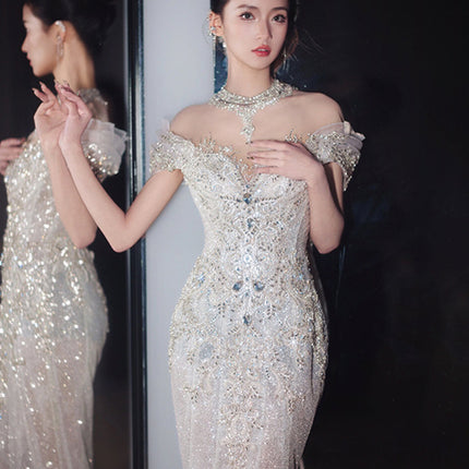 Fishtail Light Wedding Dress Bride Toasting Gown