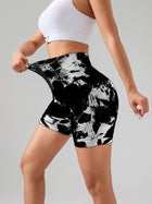 Tie Dye Button Everyday Wear Spring Summer Sports Shorts, High Waist Butt Lift Tie Dye Shorts, Women's Summer Yoga Wear Fitness Shorts Running Sports Fitness Yoga Shorts