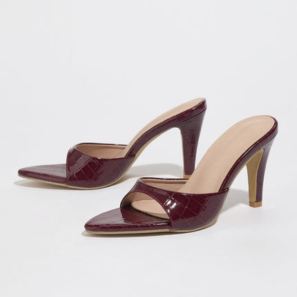 Female Wine-red Sexy Summer Pointed Toe Stiletto Heels
