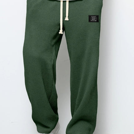 Waffle Straight Pants Fashion Brand Loose Loose  Drawstring Pockets Trousers Casual Men's Clothing