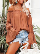 Women'S One Shoulder Elegant And Fashionable Solid Color Off Shoulder Flared Sleeve Shirt For Vacation And Casual Wear
