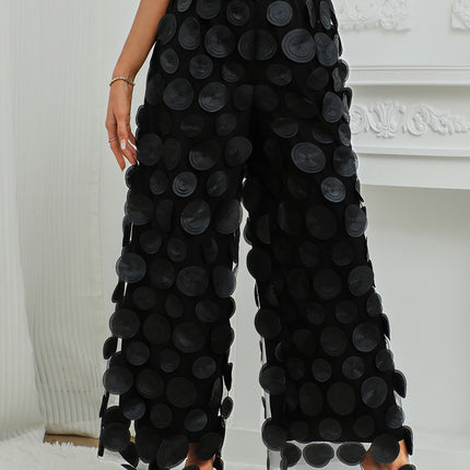 Fashionable Temperament Round Piece Design Tassel Hollowing High Waist Straight Ladies Pants