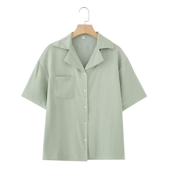 French Lapel Short Sleeve Shirt Outfit Loose Shorts Two-piece Set