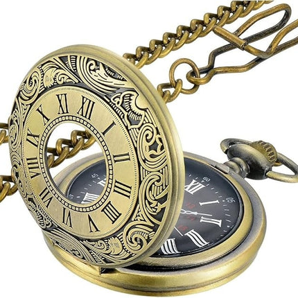 Quartz Pocket Watch Retro Roman Style Hollow-out