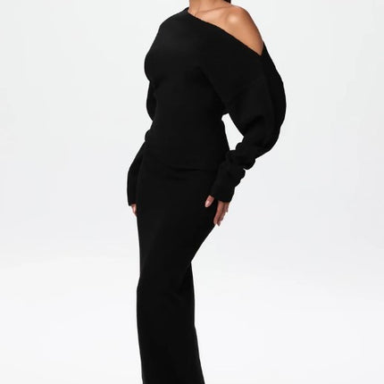 Ins Slim Long Sleeve Knitted Dress Evening Party Sexy Off-shoulder Bodycon Long Dresses