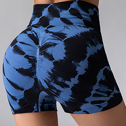 2 Pack Tie Dye High Waist Yoga Shorts, Athletic Tummy Control Workout Running Shorts, Stretchy Sportswear For Women
