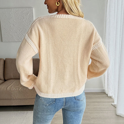 European And American Autumn And Winter Contrast Color Senior Series Chic Cardigan Knitted Sweater