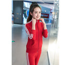 Spring and Autumn New Korean Fashion Running Sportswear Set Female Student Stand Collar Three Bars Two Piece Set Women