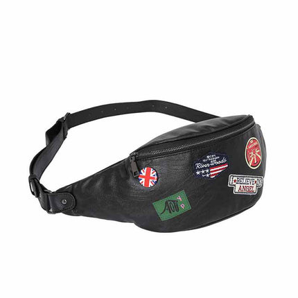 Fashion Leather Young Men's Individual Badge Shoulder Bag Waist Bag