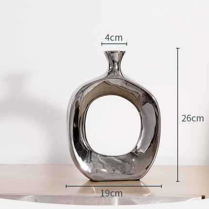 Electroplated Silver Ceramic Vase Desktop Decoration