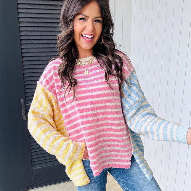 Women's Casual Printed Round Neck Long Sleeve Warm Sweater