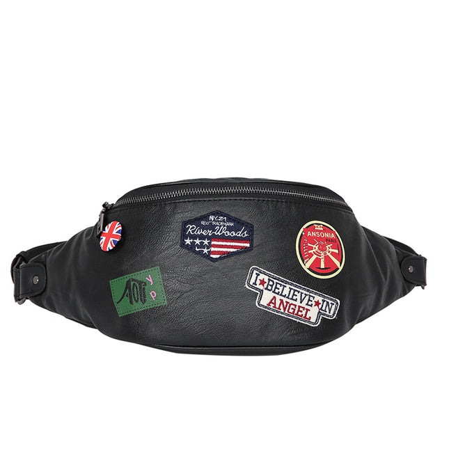 Fashion Leather Young Men's Individual Badge Shoulder Bag Waist Bag