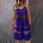Womens Summer Casual Print Sleeveless Rompers Loose Spaghetti Strap Shorts Jumpsuit With Pockets