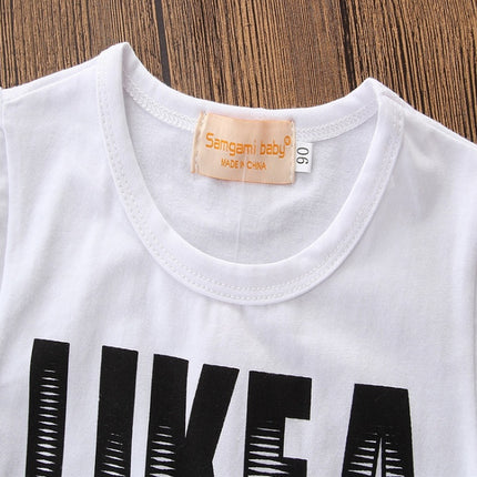 Boys' Short Sleeve Letter Denim Shorts Two-Piece Set