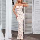 Floral Ruffle Back Tie Halter Maxi Bodycon Mermaid Dress With Multiple Patterns