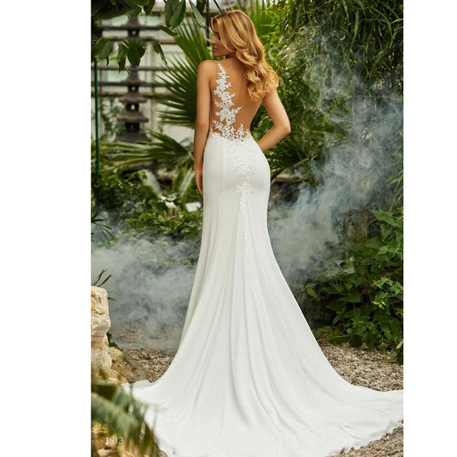 Retro round neck sexy little tail bridal wedding dress