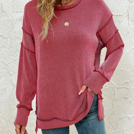 Twist Strip Split Long Sleeve Loose Sweatshirt Sweater