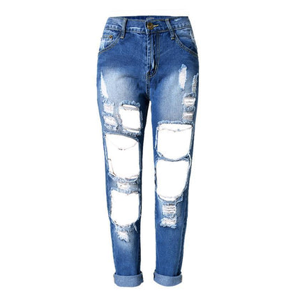 Ripped Jeans High Waist Women Ripped Hole Knee Skinny Pants