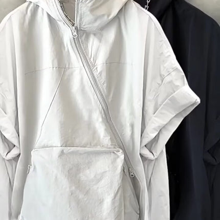Men's Summer Zipper Design Hooded Short-sleeved T-shirt