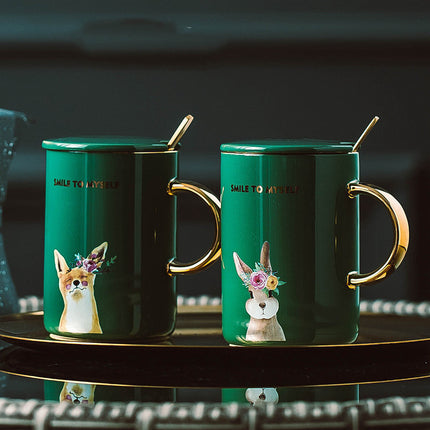 Creative mug with gold painted animal ceramic mug