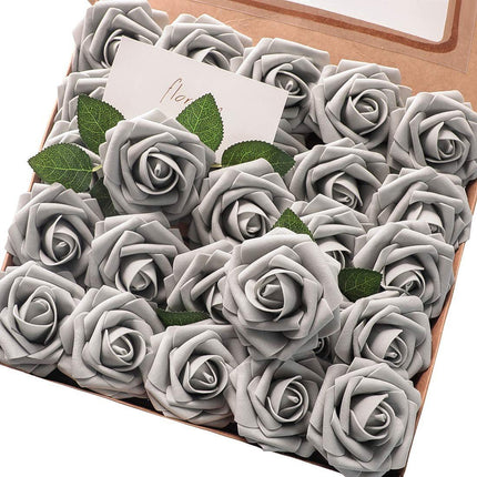 Foam Pe Rose Fake Flower With Rod And Leaf 25 Wedding Decoration Flowers Valentine's Day Gift