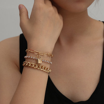 Set of 3 diamond-set bracelets with small lock